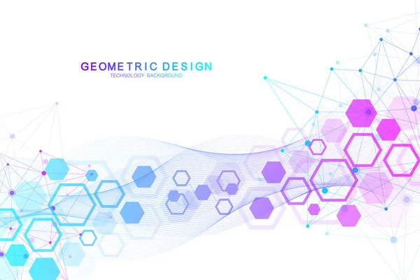 Antecedentes de moléculas científicas para medicina, ciencia, tecnología, química. Fondos de pantalla o banner con moléculas de ADN. Ilustración dinámica geométrica vectorial . — Vector de stock