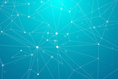Birbirine bağlı çizgiler ve noktalarla soyut çokgen arkaplan. Minimalist geometrik desen. Molekül yapısı ve iletişim. Grafik pleksus arkaplanı. Bilim, tıp, teknoloji konsepti.