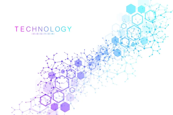 Wetenschappelijke molecuul achtergrond voor wetenschap, technologie, geneeskunde, chemie. Behang of banner met een Dna-moleculen. Geometrische dynamische vectorillustratie. — Stockvector