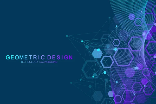 Antecedentes de moléculas científicas para medicina, ciência, tecnologia, química. Papel de parede ou banner com moléculas de DNA. Ilustração dinâmica geométrica vetorial . — Vetor de Stock