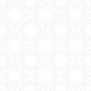 Beyaz arka plan üzerinde ince hatları geçiş ile geometrik soyut desen. Şık fraktal doku. Arapça desen sorunsuz arka plan. İslam doku. Geometrik Müslüman süsleme zemin.