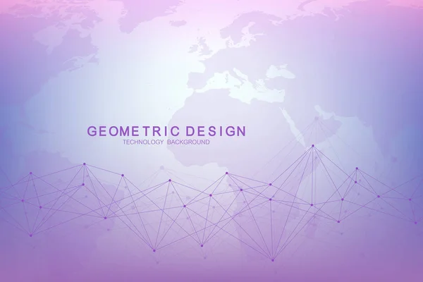 Abstrakcyjne wielokątne tło z połączonymi liniami i kropkami. Minimalistyczny wzór geometryczny. Struktura molekularna i komunikacja. Graficzne tło splotu. Nauka, medycyna, koncepcja technologii. — Wektor stockowy