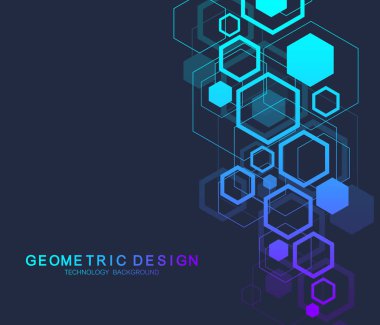 Tıp, bilim, teknoloji, Kimya için geometrik soyut molekül arka plan. Bilimsel Dna molekülü kavramı. Vektör altıgen çizimi.