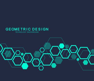 Tıp, bilim, teknoloji, Kimya için geometrik soyut molekül arka plan. Bilimsel Dna molekülü kavramı. Vektör altıgen çizimi.