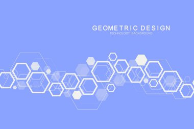 Tıp, bilim, teknoloji, Kimya için geometrik soyut molekül arka plan. Bilimsel Dna molekülü kavramı. Vektör altıgen çizimi.