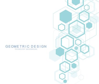 Tıp, bilim, teknoloji, Kimya için geometrik soyut molekül arka plan. Bilimsel Dna molekülü kavramı. Vektör altıgen çizimi.
