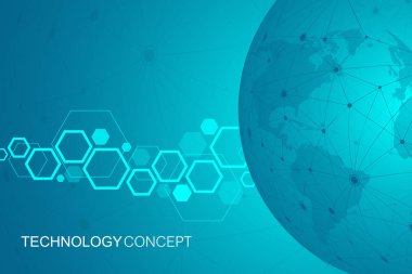 Dünya Haritası ile küresel uluslararası blockchain. Modern gelecek gezegen alanı düşük poli modern geleceğin teknolojisi finans tasarım bankacılık. Poligonal arka plan ile bağlı çizgiler ve noktalar.