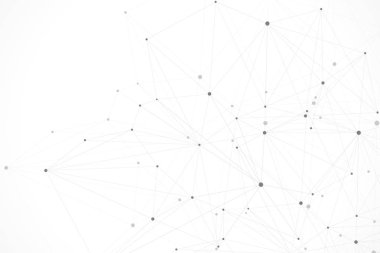 Birbirine bağlı çizgiler ve noktalarla soyut çokgen arkaplan. Minimalist geometrik desen. Molekül yapısı ve iletişim. Grafik pleksus arkaplanı. Bilim, tıp, teknoloji konsepti.