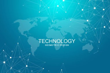 Genel ağ bağlantıları Dünya Haritası ile. Internet bağlantı arka plan. Soyut bağlantı yapısı. Çokgen alanı arka plan. Vektör çizim.