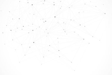 Basit geometrik soyut vektör çizim. Teknolojik altyapı ile bağlantılı çizgi ve noktalar. Dünya Haritası için gelecekte dünya modern teknolojik tasarım projeleri.