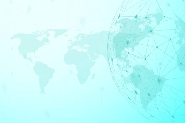 Collegamenti di rete globali con la mappa del mondo. Sfondo connessione a Internet. Struttura astratta del collegamento. Sullo sfondo dello spazio poligonale. Illustrazione vettoriale . — Vettoriale Stock