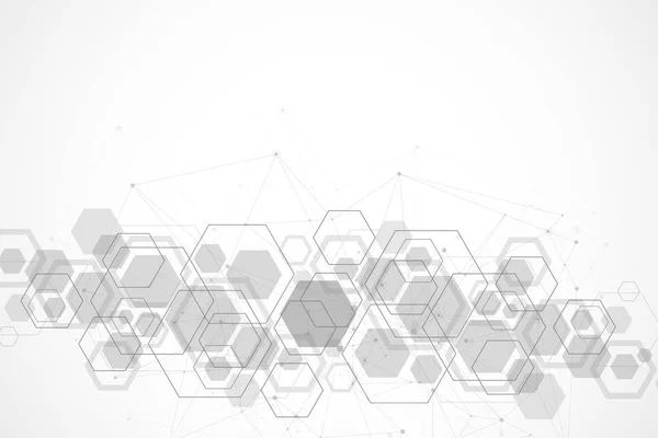 Estructuras moleculares hexagonales de fondo abstracto vectorial en fondo tecnológico y estilo científico. Diseño médico. Ilustración vectorial — Archivo Imágenes Vectoriales