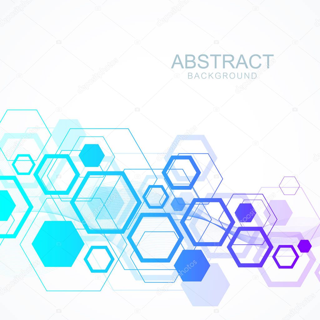 Abstract medical background DNA research hexagonal structure molecule and communication background for medicine, science, technology. Vector illustration.
