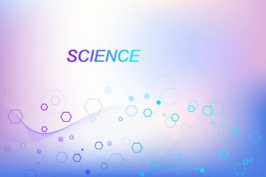 Soyut tıbbi geçmişi Dna araştırma, genetik, genom, Dna zinciri. Genetik analiz sanat kavramı renkli altıgenler, çizgiler, noktalar ile. Biyoteknoloji ağ kavramı, vektör çizim