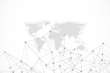 Genel ağ bağlantıları Dünya Haritası ile. Internet bağlantı arka plan. Soyut bağlantı yapısı. Çokgen alanı arka plan. Vektör çizim.