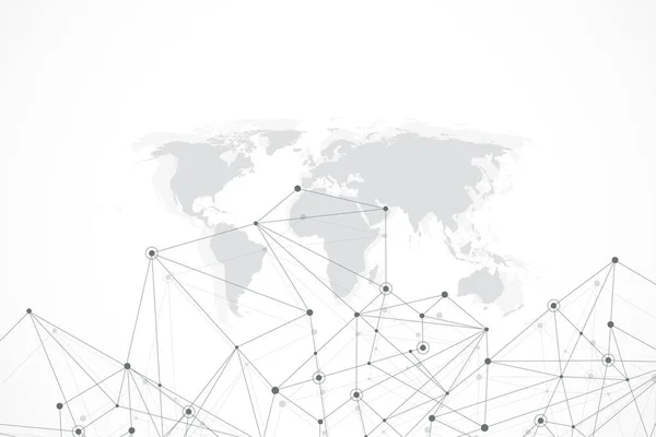 Conexiones de red globales con mapa del mundo. Fondo de conexión a Internet. Estructura de conexión abstracta. Fondo espacial poligonal. Ilustración vectorial . — Archivo Imágenes Vectoriales