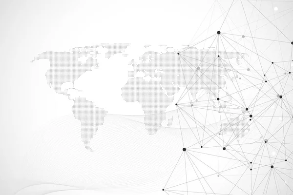 Мережа технологій з'єднання абстрактна концепція. Глобальні мережеві зв'язки з точками та лініями — стоковий вектор