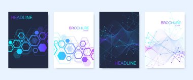 Modern vektör şablonları için broşür, kapak, afiş, el ilanı, faaliyet raporu, broşür. Çizgiler ve noktalar bağlama ile sanat kompozisyon. Dalga akışı. Dijital teknoloji, bilim veya tıbbi kavramı