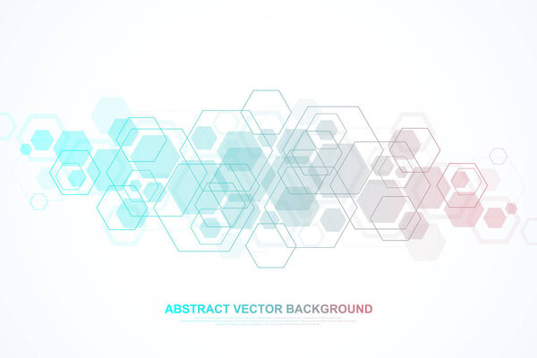 Абстрактный шестиугольный фон с волнами. Футуристические технологии в научном стиле. Графический шестигранный фон для вашего дизайна. Векторная иллюстрация
