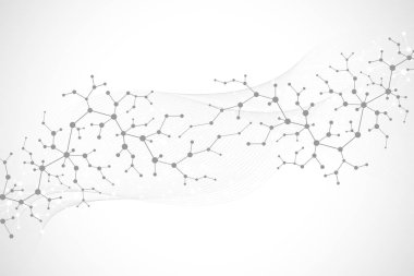 Tıp, bilim, teknoloji, Kimya için bilimsel molekül arka plan. Duvar kağıdı veya afiş bir Dna molekülleri ile. Vektör geometrik dinamik çizim.