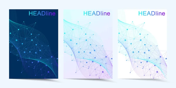 Modern vector templates for brochure, cover, banner, flyer, annual report, leaflet. Abstract art composition with connecting lines and dots. Wave flow. Digital technology, science or medical concept