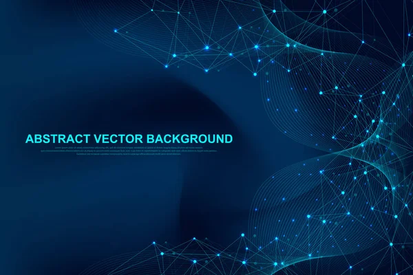 Futurista abstracto vector fondo blockchain tecnología. Concepto de negocio de red de pares a pares. Banner de vector blockchain criptomoneda global. Líneas de flujo, olas, puntos — Vector de stock