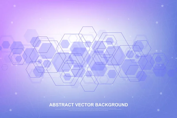 Abstract hexagonal background with waves. Hexagonal molecular structures. Futuristic technology background in science style. Graphic hex background for your design. Vector illustration — Stock Vector