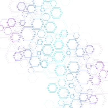 Altıgen arka plan. Altıgen moleküler yapıları. Fütüristik teknoloji arka planda bilim tarzı. Tasarımınız için grafik hex arka plan. Vektör çizim