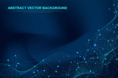 Fütüristik soyut vektör arka plan blockchain teknoloji. Derin web arka plan. Ağ iş kavramı noktadan noktaya. Genel cryptocurrency blockchain vektör afiş. Dalga akışı