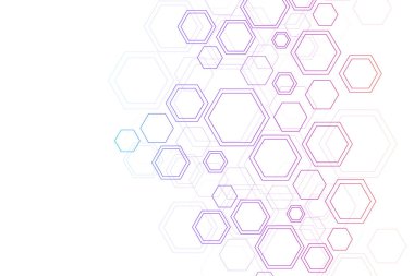 Soyut tıbbi geçmişi Dna araştırma, molekül, genetik, genom, Dna zinciri. Genetik analiz sanat konseptiyle altıgenler, çizgiler, noktalar. Biyoteknoloji ağ kavramı molekül, vektör çizim