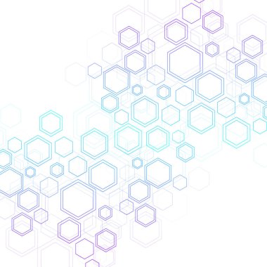 Soyut tıbbi geçmişi Dna araştırma, molekül, genetik, genom, Dna zinciri. Genetik analiz sanat konseptiyle altıgenler, çizgiler, noktalar. Biyoteknoloji ağ kavramı molekül, vektör çizim