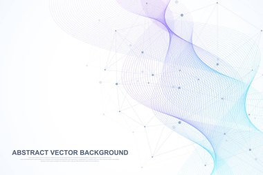 Soyut pleksus bağlı çizgiler ve noktalar arka plan. Dalga akışı. Pleksus geometrik bileşikler ile büyük veri etkisi. Satırları pleksus, en az dizi. Dijital veri görselleştirme. Vektör çizim