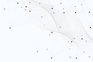 Birbirine bağlı çizgiler ve noktalarla soyut çokgen arkaplan. Minimalist geometrik desen. Molekül yapısı ve iletişim. Grafik pleksus arkaplanı. Bilim, tıp, teknoloji konsepti