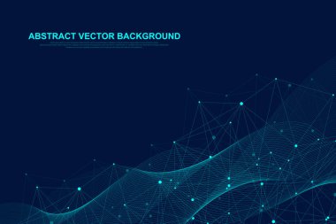 Birbirine bağlı çizgiler ve noktalarla soyut çokgen arkaplan. Minimalist geometrik desen. Molekül yapısı ve iletişim. Grafik pleksus arkaplanı. Bilim, tıp, teknoloji konsepti