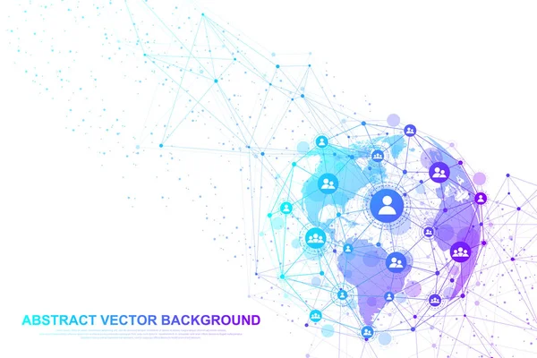 Globala struktur nätverk och data anslutning koncept. Sociala nätverkskommunikation i de globala datornät. Internet-teknik. Verksamhet. Vetenskap. Vektorillustration — Stock vektor