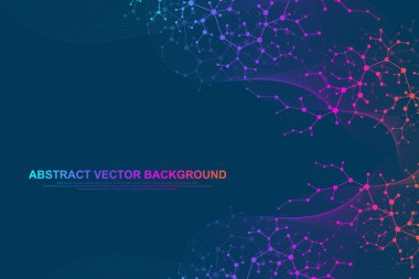 Tıp, bilim, teknoloji, Kimya için bilimsel molekül arka plan. Duvar kağıdı veya afiş bir Dna molekülleri ile. Vektör geometrik dinamik çizim