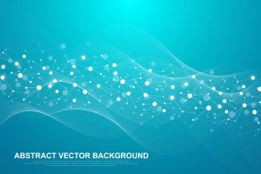 Tıp, bilim, teknoloji, Kimya için bilimsel molekül arka plan. Dalgalar akışı. Duvar kağıdı veya afiş bir Dna molekülleri ile. Vektör geometrik dinamik çizim.