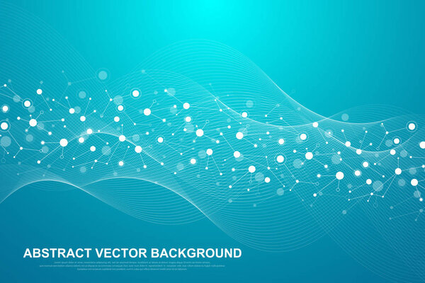 Научные молекулы фон для медицины, науки, технологии, химии. Волны текут. Обои или баннер с молекулами ДНК. Векторная геометрическая динамическая иллюстрация
.