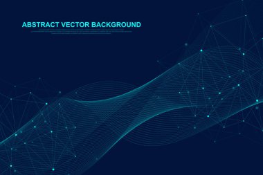 Tıp, bilim, teknoloji, Kimya için bilimsel molekül arka plan. Dalgalar akışı. Duvar kağıdı veya afiş bir Dna molekülleri ile. Vektör geometrik dinamik çizim.