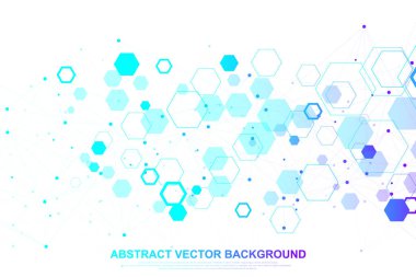 Tıp, bilim, teknoloji, Kimya için bilimsel molekül arka plan. Duvar kağıdı veya afiş bir Dna molekülleri ile. Vektör geometrik dinamik çizim.