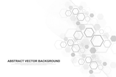 Tıp, bilim, teknoloji, Kimya için bilimsel molekül arka plan. Duvar kağıdı veya afiş bir Dna molekülleri ile. Vektör geometrik dinamik çizim.