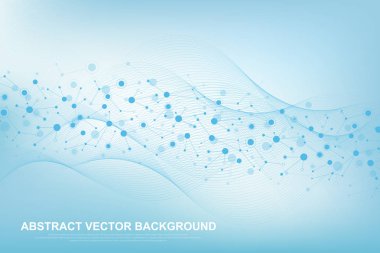 Tıp, bilim, teknoloji, Kimya için bilimsel molekül arka plan. Duvar kağıdı veya afiş bir Dna molekülleri ile. Vektör geometrik dinamik çizim