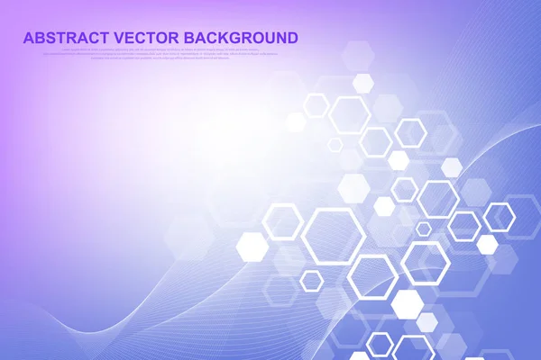 Antecedentes de moléculas científicas para medicina, ciência, tecnologia, química. Papel de parede ou banner com moléculas de DNA. Ilustração dinâmica geométrica vetorial — Vetor de Stock