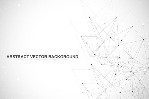 Глобальная концепция сетевого соединения. Большая визуализация данных. Социальные сети связи в глобальных компьютерных сетях. Интернет-технологии. По делам. Наука. Векторная иллюстрация.