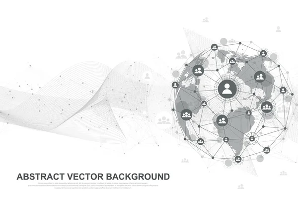 Futuristische abstrakte Vektor-Hintergrund Blockchain-Technologie. Peer-to-Peer-Netzwerk-Geschäftskonzept. globale Kryptowährung Blockchain Vektor Banner. Wellenfluss — Stockvektor