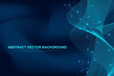 Tıp, bilim, teknoloji, Kimya için bilimsel molekül arka plan. Dalgalar akışı. Duvar kağıdı veya afiş bir Dna molekülleri ile. Vektör geometrik dinamik çizim