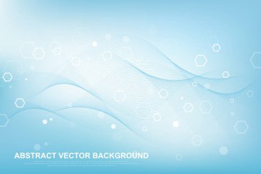 Tıp, bilim, teknoloji, Kimya için bilimsel molekül arka plan. Dalgalar akışı. Duvar kağıdı veya afiş bir Dna molekülleri ile. Vektör geometrik dinamik çizim