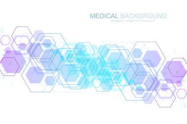 Soyut tıbbi geçmiş DNA araştırması, molekül, genetik, genom, DNA zinciri. Altılı, dalgalı, çizgili, noktalı genetik analiz sanat konsepti. Biyoteknoloji ağ konsepti molekülü, vektör.