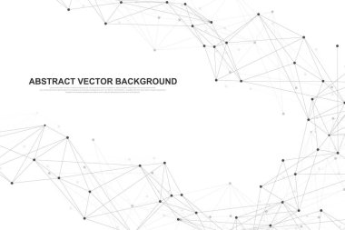 Soyut pleksus bağlı çizgiler ve noktalar arka plan. Pleksus geometrik bileşikler ile büyük veri etkisi. Satırları pleksus, en az dizi. Dijital veri görselleştirme. Vektör çizim