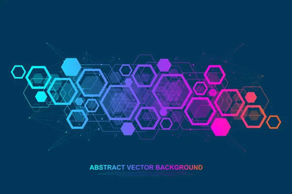 Resumen antecedentes médicos investigación de ADN, molécula, genética, genoma, cadena de ADN. Análisis genético concepto de arte con hexágonos, ondas, líneas, puntos. Biotecnología red concepto molécula, vector. — Vector de stock